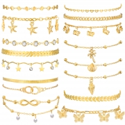 6 Pieces Ankle Bracelets for Women Girls Anklets Set Silver Gold Girls Boho Beach Anklets